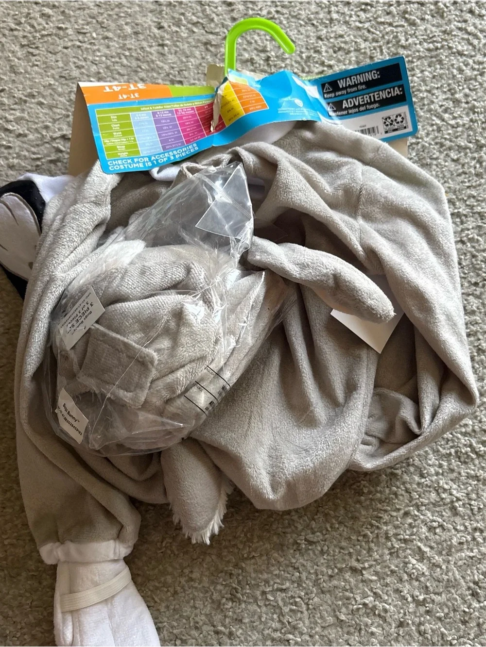 Warner Bros. Bugs Bunny Plush Gray Kids Costume Sz 3T 4T NEW Halloween